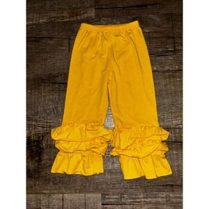 Kids Mustard Yellow Triple Ruffle Leggings Bell Bottom Pants Boutique Style